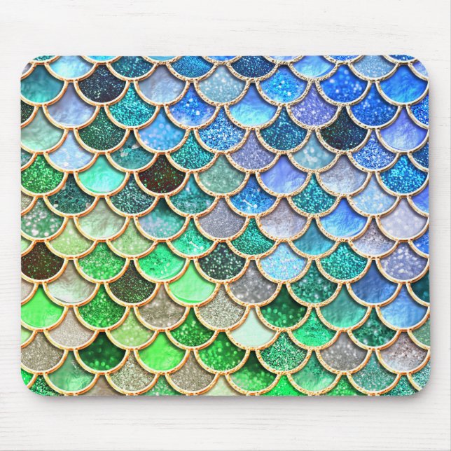 Green Blue Shiny Ombre Glitzer Mermaid Scales Mousepad (Vorne)
