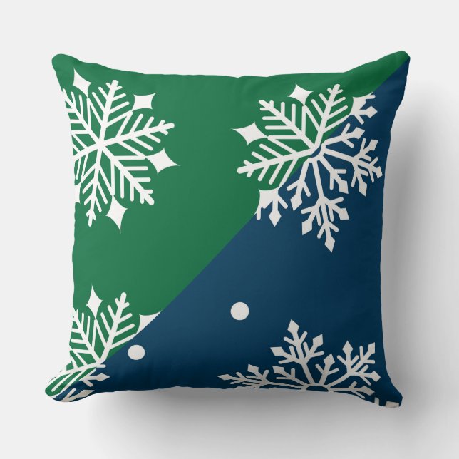 Green/Blue Snowflake Designer Kissen (Vorderseite)