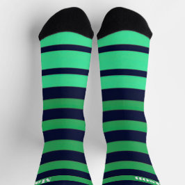 Green Blue Stripe Crew Socks for Men or Women Socken