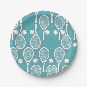 Green Blue Tennis Racket Pattern Spieler Geburtsta Pappteller