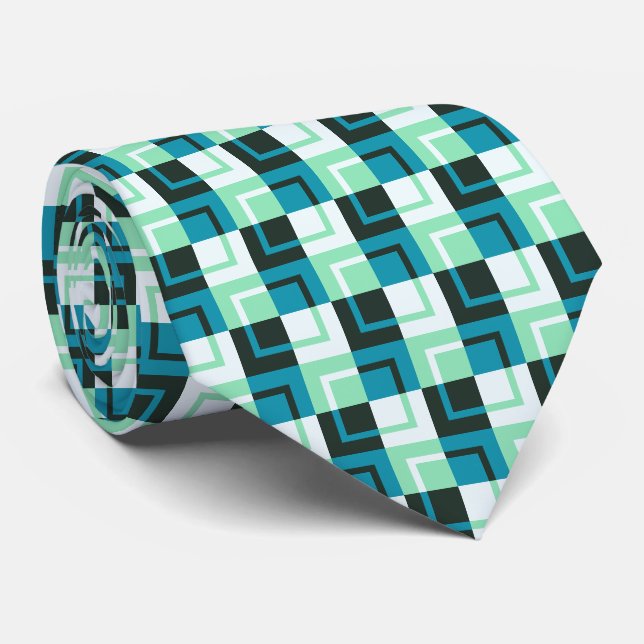 Green Blue Turquoise Teal Pattern Krawatte (Gerollt)
