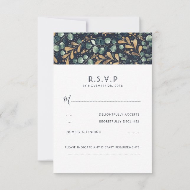 Green Blue und Gold Wedding RSVP Karte (Vorderseite)