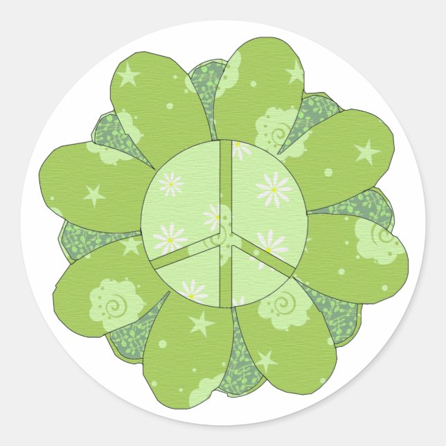 Green Blume Peace Sign Runder Aufkleber (Vorderseite)