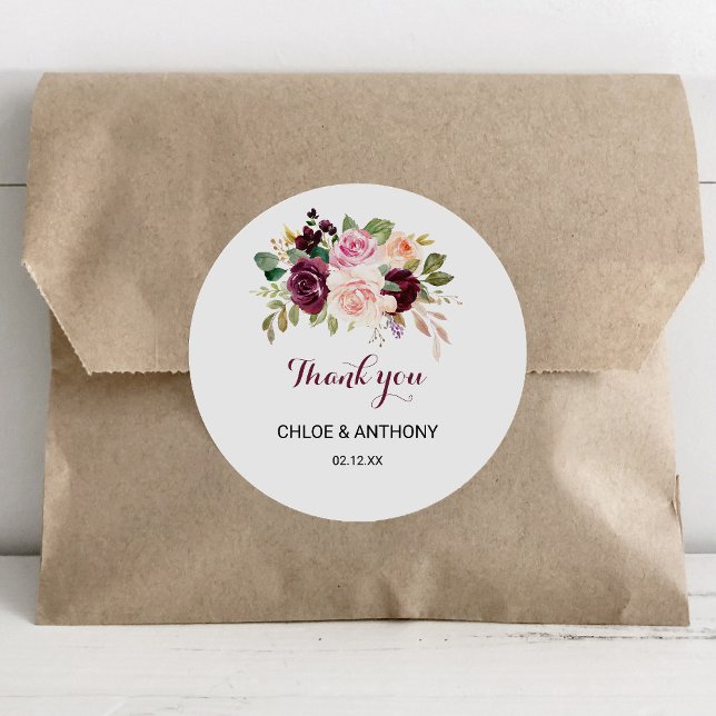 Green Blush Burgundy Floral Vielen Dank für Ihre U Runder Aufkleber (Von Creator hochgeladen)