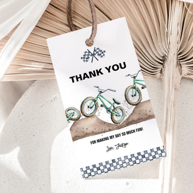 Green BMX Dirt Bike Dankeschön Tag Geschenkanhänger (BMX dirt bike gift tags, Bike favor tags, Bike thank you tags)