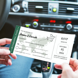Green Boarding Pass Hochzeit RSVP Gehäuse Karte