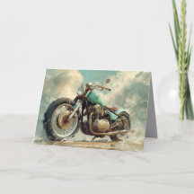 Green Bobber Motorrad Card - Beach Background