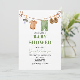Green Boho Baby Clothes Babydusche Einladung