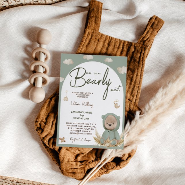 Green Boho Bear Baby Dusche Einladung (Von Creator hochgeladen)
