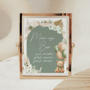 Green Boho Bear Balloon Baby Dusche Mama Osa Bar Poster