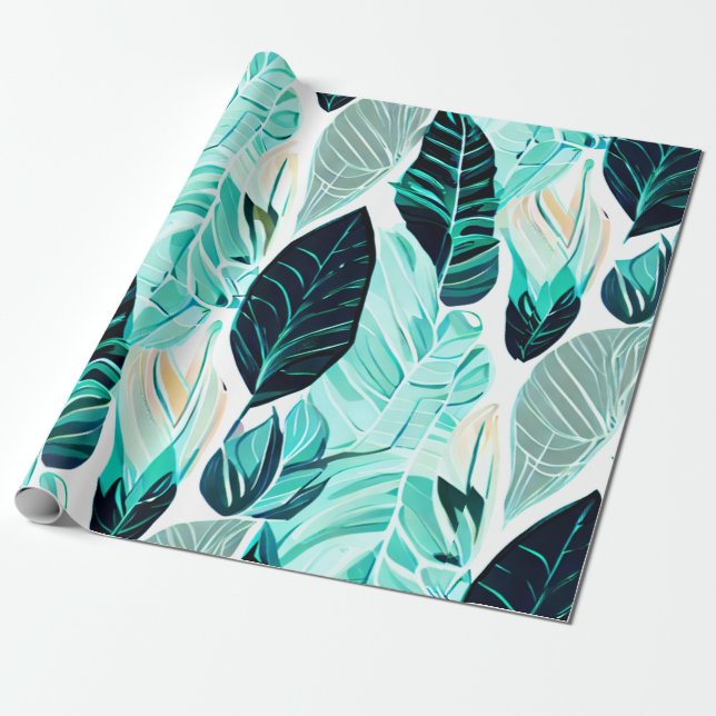 Green boho Design Blattmuster Geschenkpapier (Ungerollt)