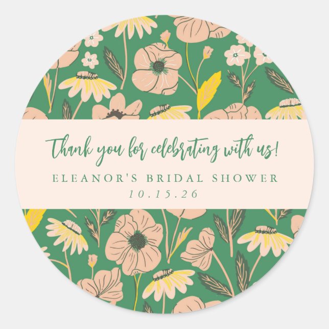 Green Boho Floral Custom Brautparty Vielen Dank Runder Aufkleber (Vorderseite)