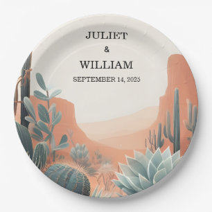 Green Boho Leaf Wüste Cacti Sukkulente Hochzeit Pappteller