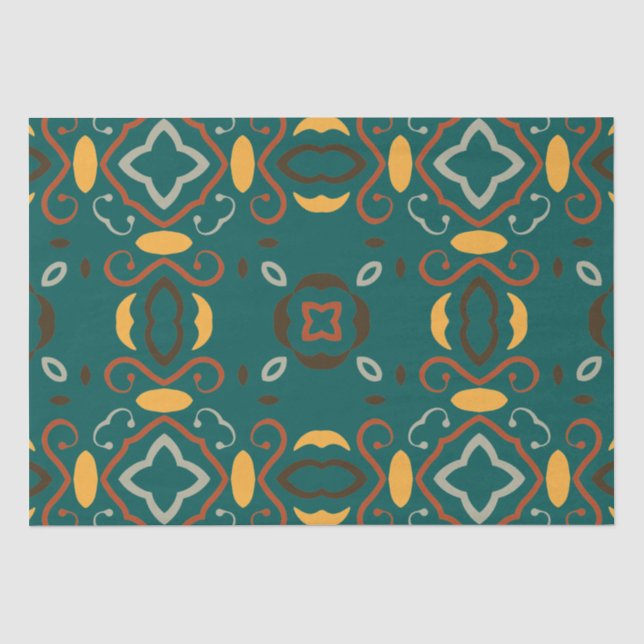 Green Boho Oriental Abstrakt Kaleidoskopisches Mus Seidenpapier (Vorderseite)