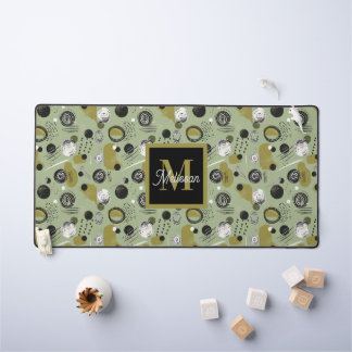 Green Boho Pattern Monogram Name  Schreibtischunterlage