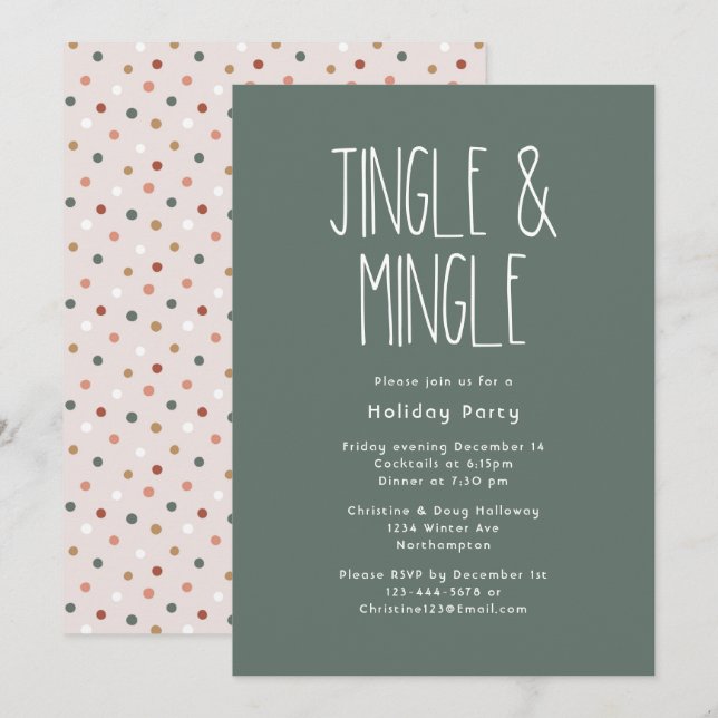 Green Boho Polka Dot Christmas Jingle und Mingle Einladung (Vorne/Hinten)