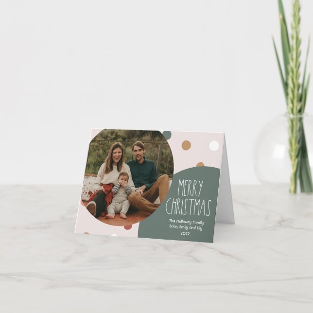 Green Boho Polka Dot Weihnachten Falten Single Fot (Vorderseite)