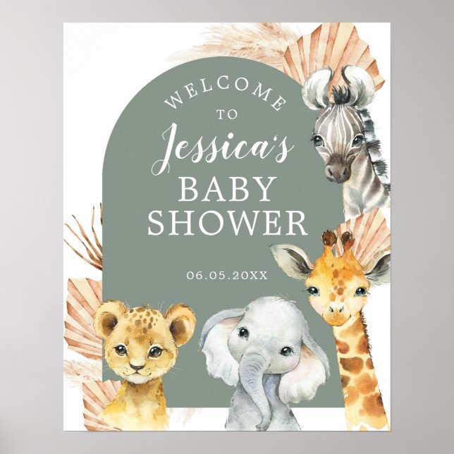 Green Boho Safari Oh Boy Baby Dusche Begrüßungszei Poster (Vorne)