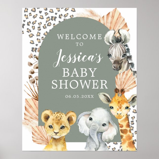 Green Boho Safari Oh Boy Baby Dusche Begrüßungszei Poster (Vorne)