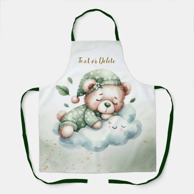 Green Boho Schlafen Teddy Bär Niedlich Elegant Schürze (Vorderseite)