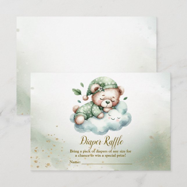 Green Boho Schlafteddy Bear Niedlich Babydusche Begleitkarte (Vorne/Hinten)