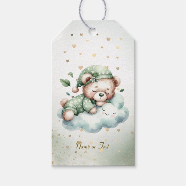 Green Boho Sleeping Teddy Bear Niedliches Party Geschenkanhänger (Vorderseite)