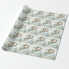 Green Boho Sleeping Teddy Bear Niedliches Party Geschenkpapier