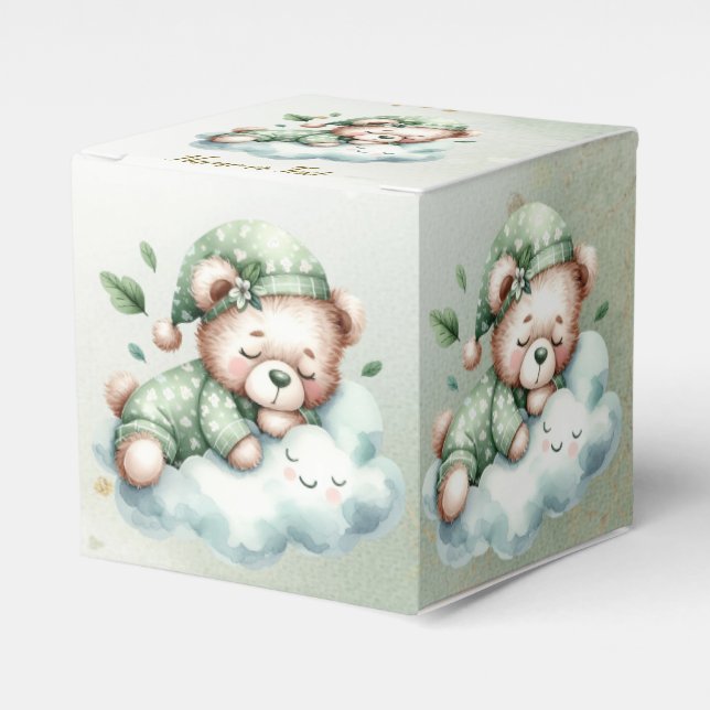 Green Boho Sleeping Teddy Bear Niedliches Party Geschenkschachtel (Vorderseite)