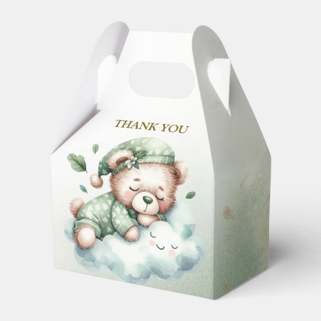Green Boho Sleeping Teddy Bear Niedliches Party Geschenkschachtel (Vorderseite)
