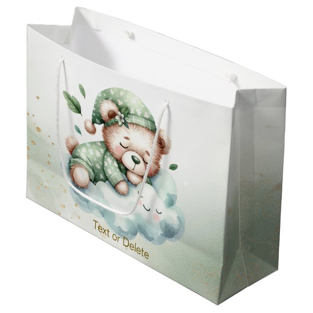 Green Boho Sleeping Teddy Bear Niedliches Party Große Geschenktüte (Vorderseite Schrägansicht)