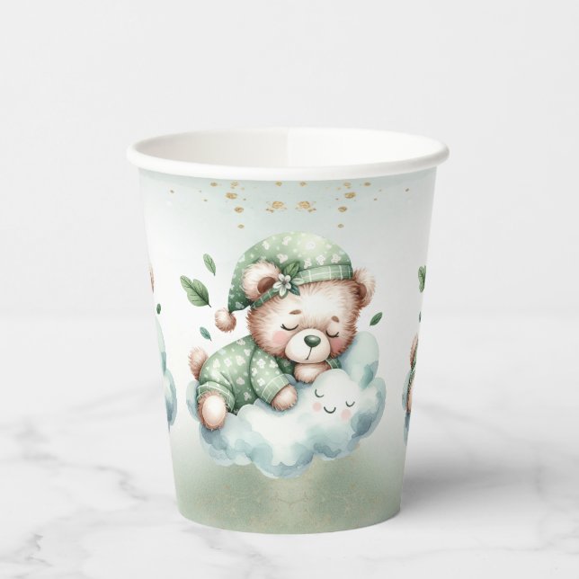 Green Boho Sleeping Teddy Bear Niedliches Party Pappbecher (Links)