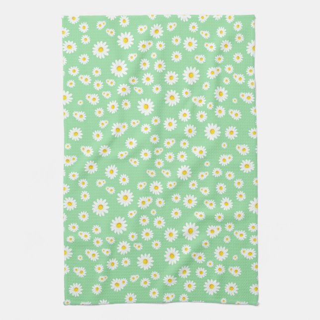 Green Boho Spring Daisies Pattern Geschirrtuch (Vertikal)
