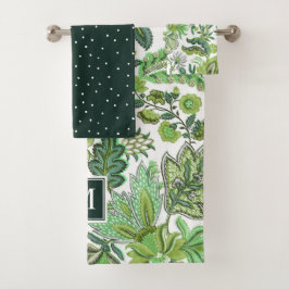 Green Boho Vintag Floral Monogram Badhandtuch Set
