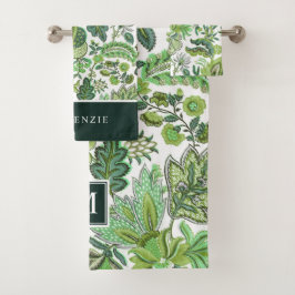 Green Boho Vintag Floral Monogram Badhandtuch Set