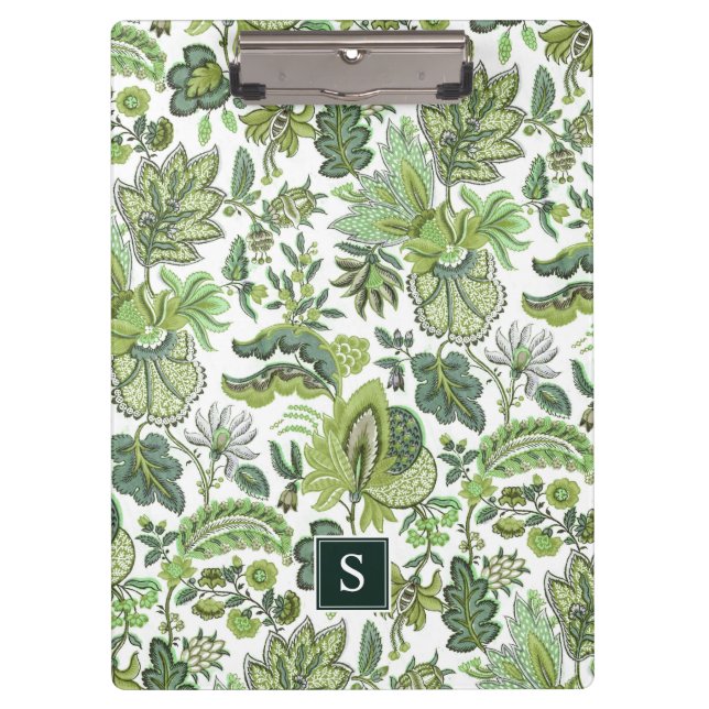 Green Boho Vintag Floral Monogram Klemmbrett (Vorderseite)