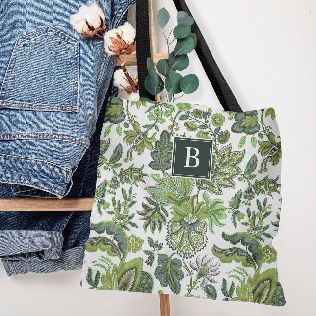 Green Boho Vintag Floral Monogram Tasche (Von Creator hochgeladen)