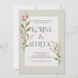 Green Boho Watercolor Botanical Wedding Invitation