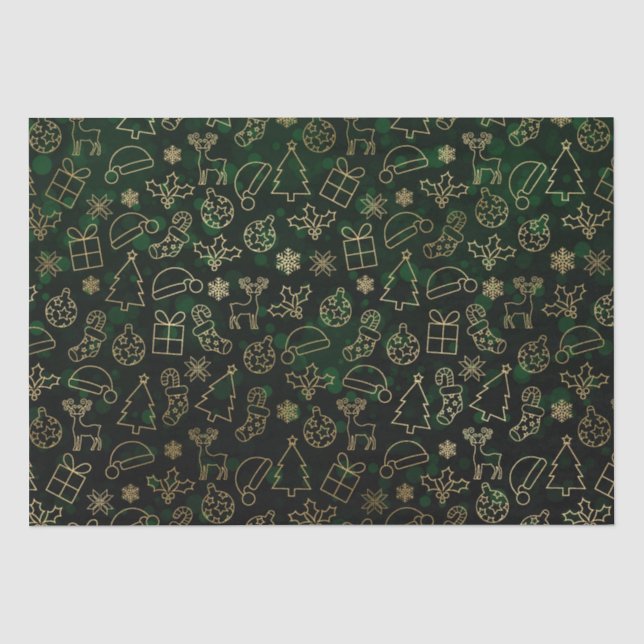 Green Bokeh and Gold Foil Christmas Holly Seidenpapier (Vorderseite)