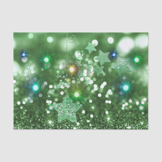 Green Bokeh Imitats Glitzer & farbenfrohe Sterne Seidenpapier (Vorderseite)