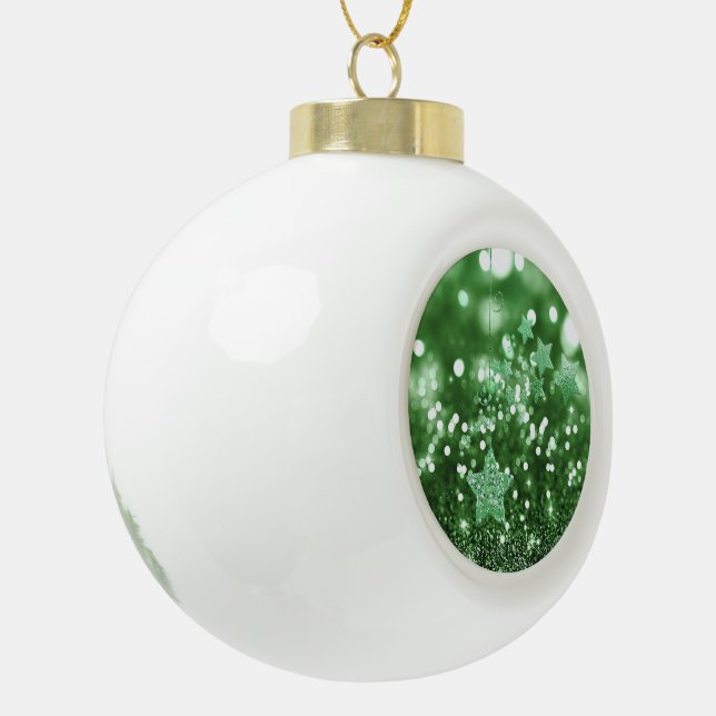 Green Bokeh Imitats Glitzer & Stars Keramik Kugel-Ornament (Links)