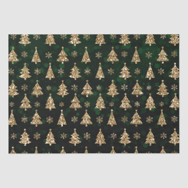 Green Bokeh und Gold Glitzer Weihnachtsbaumen Seidenpapier (Vorderseite)