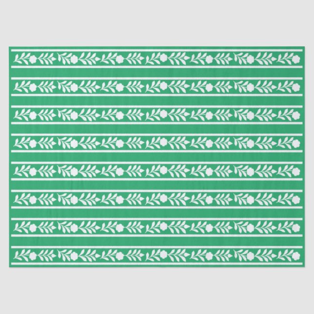 Green Bone Inlay Floral Border Decoupage Paper Seidenpapier (Vorderseite)