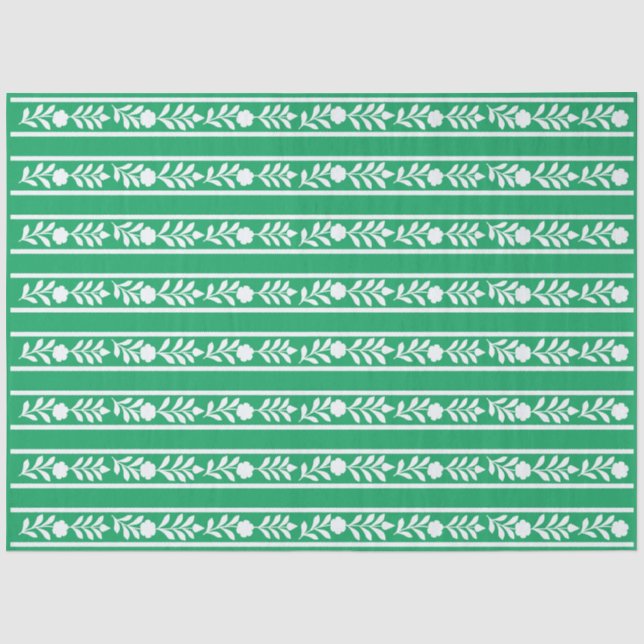 Green Bone Inlay Floral Border Decoupage Paper Seidenpapier (Vorderseite)