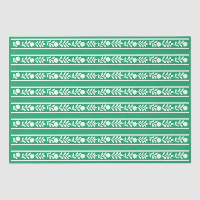 Green Bone Inlay Floral Border Decoupage Paper Seidenpapier (Vorderseite)