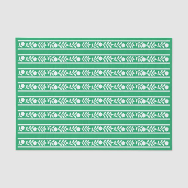 Green Bone Inlay Floral Border Decoupage Paper Seidenpapier (Vorderseite)