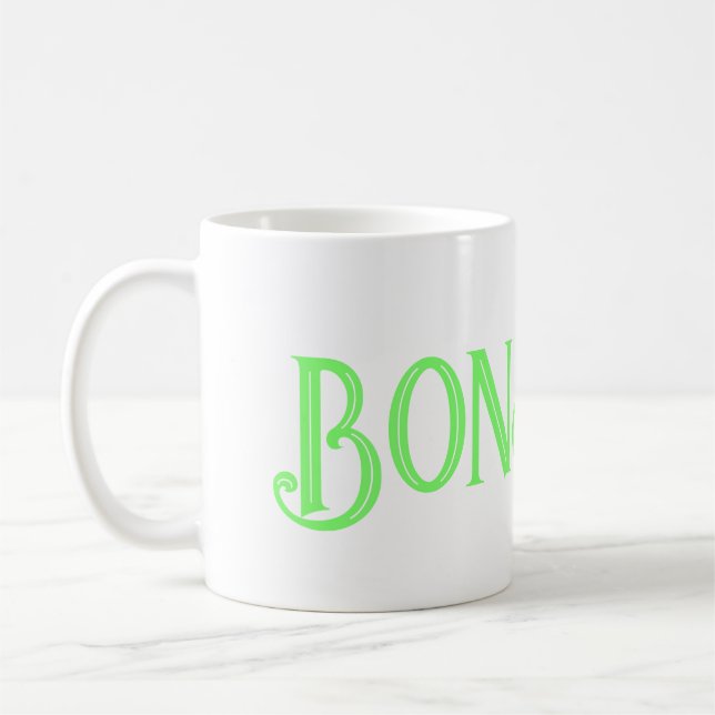 Green Bonjour White Coffee Mug (Gauche)