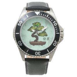 Green Bonsai grunge Hintergrund "Growth" Armbanduhr