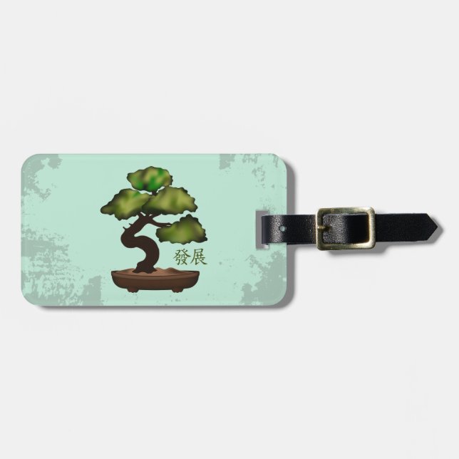 Green Bonsai grunge Hintergrund "Growth" Gepäckanhänger (Vorderseite horizontal)