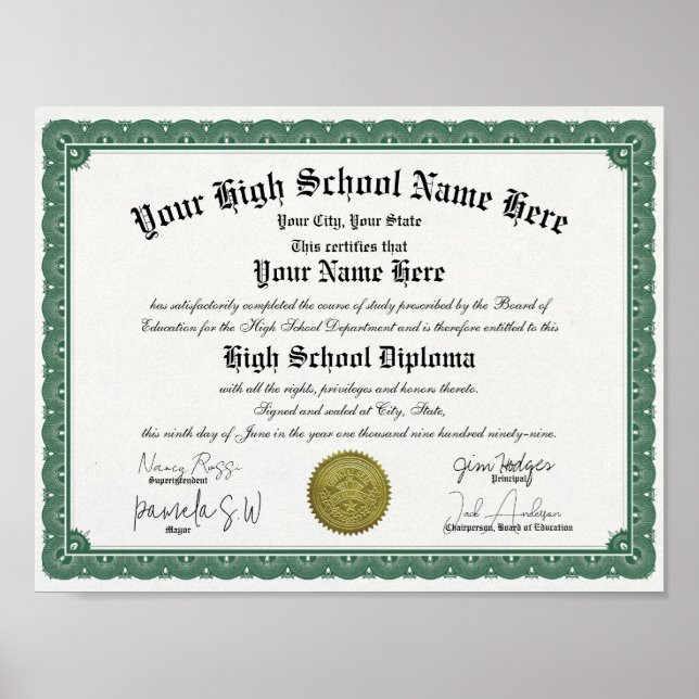 Green Border High / Zuhause School Diploma Poster (Vorne)