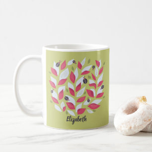 Green Botanical Abstrakt Blätter Ladybugs Name Kaffeetasse